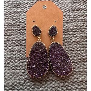 SugarFix by Baublebar Deep Purple and Gold Dangle Studded Earrings